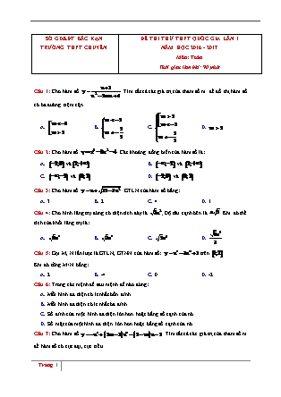 Đề thi thử Trung học phổ thông quốc gia Lần 1 môn Toán Lớp 12 - Năm học 2016-2017 - Sở giáo dục và đào tạo Bắc Kan