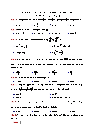 Đề thi thử Trung học phổ thông quốc gia Lần 3 môn Toán Lớp 12