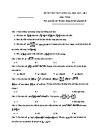 Đề thi thử Trung học phổ thông quốc gia môn Toán học Lớp 12 - Đề số 3 (Kèm đáp án)