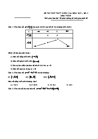 Đề thi thử Trung học phổ thông quốc gia môn Toán học Lớp 12 - Đề số 11 (Kèm đáp án)