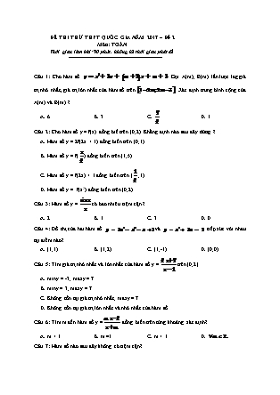 Đề thi thử Trung học phổ thông quốc gia môn Toán học Lớp 12 - Đề số 2 (Kèm đáp án)