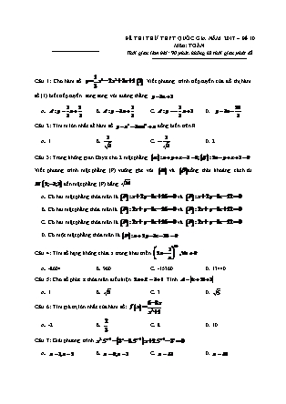 Đề thi thử Trung học phổ thông quốc gia môn Toán học Lớp 12 - Đề số 10 (Kèm đáp án)