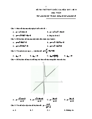 Đề thi thử Trung học phổ thông quốc gia môn Toán học Lớp 12 - Đề số 19 (Kèm đáp án)