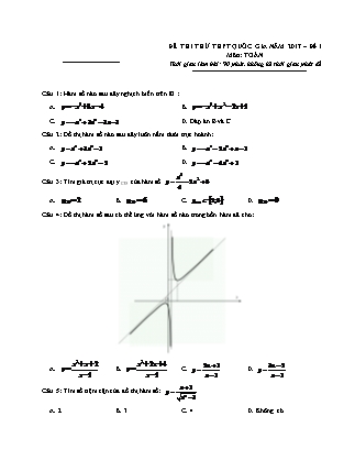 Đề thi thử Trung học phổ thông quốc gia môn Toán học Lớp 12 - Đề số 1 (Kèm đáp án)