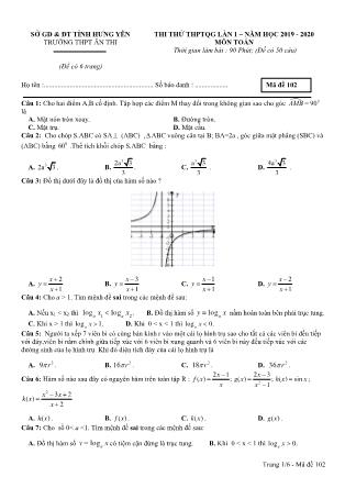 Đề thi thử Trung học phổ thông quốc gia môn Toán Lớp 12 - Đề số 102
