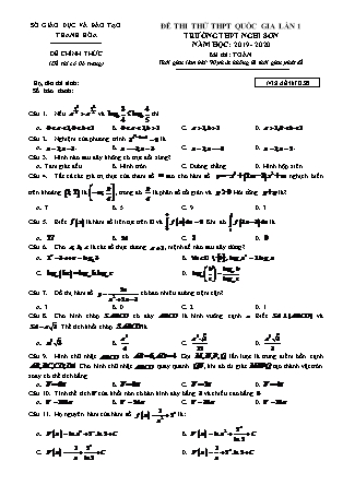 Đề thi thử Trung học phổ thông quốc gia môn Toán Lớp 12 - Đề số 38 - Năm học 2019-2020