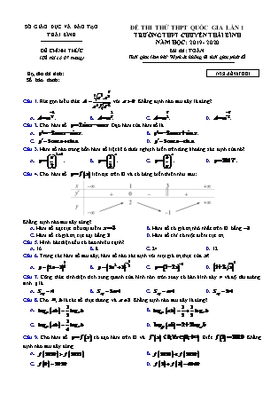 Đề thi thử Trung học phổ thông quốc gia môn Toán Lớp 12 - Năm học 2019-2020 - Trường THPT chuyên Thái Bình