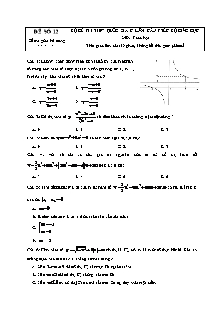 Đề thi Trung học phổ thông môn Toán học Lớp 12 - Đề số 12