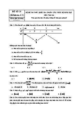 Đề thi Trung học phổ thông môn Toán học Lớp 12 - Đề số 20