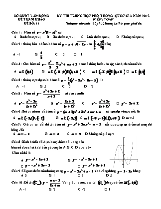 Đề thi Trung học phổ thông quốc gia môn Toán - Đề số 11 (Kèm đáp án)