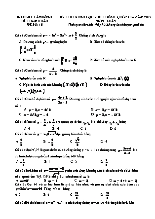 Đề thi Trung học phổ thông quốc gia môn Toán - Đề số 15 (Kèm đáp án)