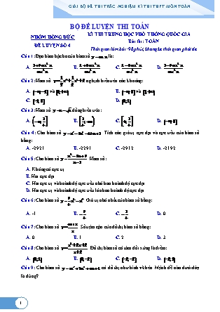 Đề thi Trung học phổ thông quốc gia môn Toán - Đề số 4 (Kèm đáp án)