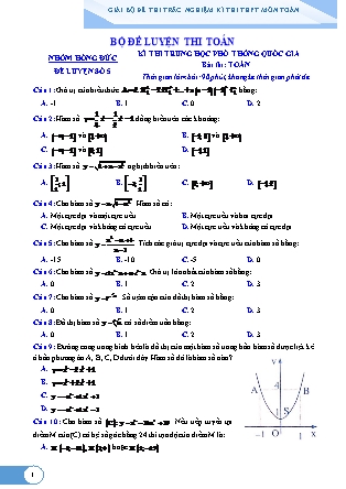 Đề thi Trung học phổ thông quốc gia môn Toán - Đề số 5 (Kèm đáp án)