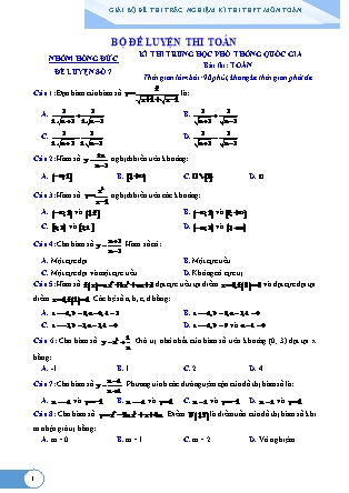 Đề thi Trung học phổ thông quốc gia môn Toán - Đề số 7 (Kèm đáp án)