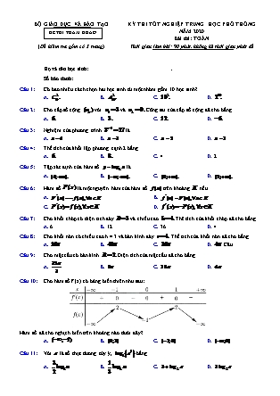 Đề thi trung học phổ thông quốc gia môn Toán học lớp 12 - Năm học 2019-2020