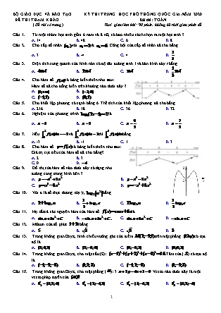 Đề thi Trung học phổ thông quốc gia môn Toán Khối 12 - Đề số 1 (Bản đẹp)