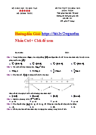 Đề thi Trung học phổ thông quốc gia môn Toán Lớp 12 - Mã đề 101