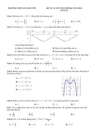 Đề tự luyện Trung học phổ thông quốc gia môn Toán Lớp 12 - Tuần 27 - Trường THPT số 2 Bảo Yên