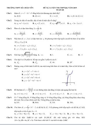 Đề tự luyện Trung học phổ thông quốc gia môn Toán Lớp 12 - Tuần 28 - Trường THPT số 2 Bảo Yên