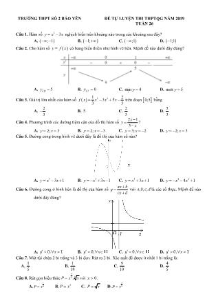 Đề tự luyện Trung học phổ thông quốc gia môn Toán Lớp 12 - Tuần 26 - Trường THPT số 2 Bảo Yên
