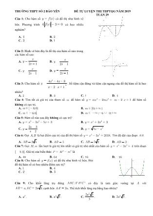 Đề tự luyện Trung học phổ thông quốc gia môn Toán Lớp 12 - Tuần 29 - Trường THPT số 2 Bảo Yên