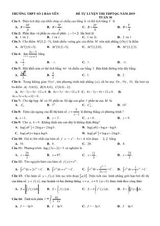 Đề tự luyện Trung học phổ thông quốc gia môn Toán Lớp 12 - Tuần 30 - Trường THPT số 2 Bảo Yên