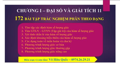 172 Bài tập trắc nghiệm môn Toán Lớp 11 - Chương 1: Đại số và giải tích