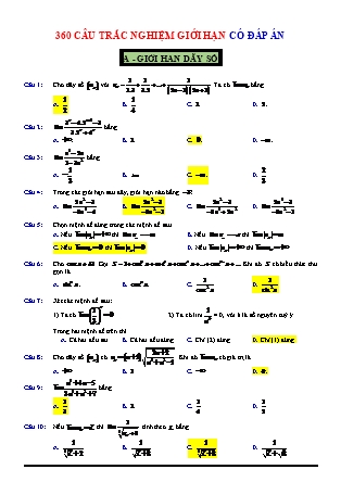 360 câu Trắc nghiệm giới hạn môn Toán Lớp 11 (Kèm đáp án)