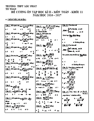 Đề cương Ôn tập kiểm tra môn Toán Lớp 11 - Học kì I - Năm học 2016-2017 - Trường THPT Lộc Phát