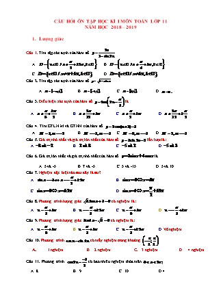 Đề cương Ôn tập môn Toán Lớp 11 - Học kì 1 - Năm học 2018-2019