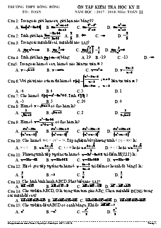 Đề cương Ôn tập môn Toán Lớp 11 - Học kì II - Năm học 2017-2018 - Trường THPT Rông Bông