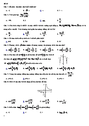 Đề cương Ôn tập môn Toán Lớp 12 - Đề số 5