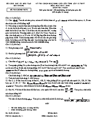 Đề hi chọn học sinh giỏi cấp tỉnh môn Toán Lớp 12 - Năm học 2017-2018