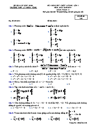 Đề khảo sát chất lượng Lần 1 môn Toán Lớp 11 - Đề số 2 - Năm học 2018-2019 - Trường THPT Lý Nhân Tông