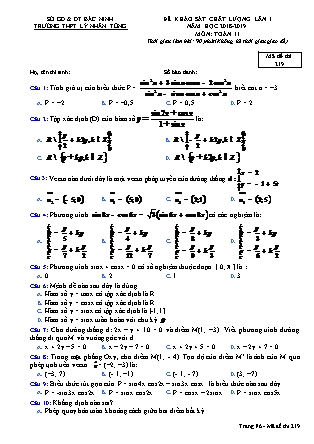 Đề khảo sát chất lượng Lần 1 môn Toán Lớp 11 - Đề số 3 - Năm học 2018-2019 - Trường THPT Lý Nhân Tông