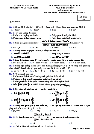 Đề khảo sát chất lượng Lần 1 môn Toán Lớp 11 - Đề số 5 - Năm học 2018-2019 - Trường THPT Lý Nhân Tông