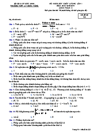 Đề khảo sát chất lượng Lần 1 môn Toán Lớp 11 - Đề số 7 - Năm học 2018-2019 - Trường THPT Lý Nhân Tông