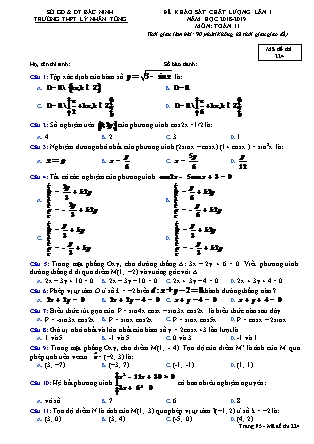 Đề khảo sát chất lượng Lần 1 môn Toán Lớp 11 - Đề số 8 - Năm học 2018-2019 - Trường THPT Lý Nhân Tông