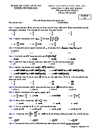 Đề khảo sát chất lượng môn Toán Học Lớp 11 - Học kì I - Đề số 4 - Năm học 2018-2019 - Trường THPT Nam Cao