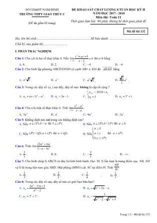 Đề khảo sát chất lượng môn Toán Lớp 11 - Học kì II - Năm học 2017-2018 - Trường THPT Giao Thủy C