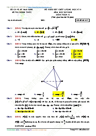 Đề khảo sát chất lượng môn Toán Lớp 12 - Học kì 2 - Năm học 2017-2018