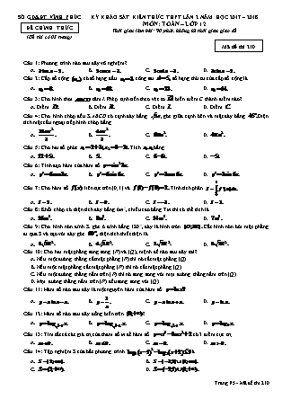 Đề khảo sát kiến thức Trung học phổ thông Lần 2 môn Toán Lớp 12 - Đề số 10 - Năm học 2017-2018