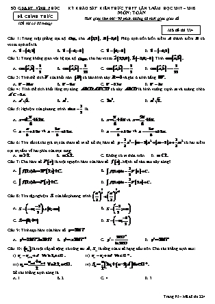Đề khảo sát kiến thức Trung học phổ thông Lần 2 môn Toán Lớp 12 - Đề số 24 - Năm học 2017-2018