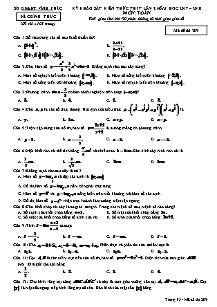 Đề khảo sát kiến thức Trung học phổ thông Lần 2 môn Toán Lớp 12 - Đề số 9 - Năm học 2017-2018