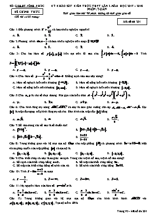 Đề khảo sát kiến thức Trung học phổ thông Lần 2 môn Toán Lớp 12 - Đề số 1 - Năm học 2017-2018