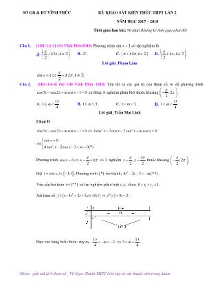 Đề khảo sát kiến thức Trung học phổ thông quốc gia lần 2 môn Toán Lớp 12 - Năm học 2017-2018