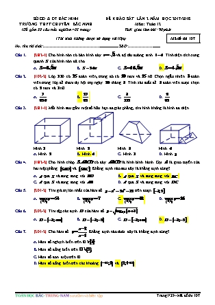 Đề khảo sát Lần 2 môn Toán Lớp 12 - Học kì I - Năm học 2017-2018 - Trường THPT chuyên Bắc Ninh