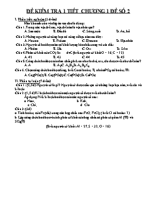 Đề kiểm tra 1 tiết môn Hóa học Lớp 8 - Chương 1 - Đề số 2