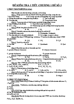 Đề kiểm tra 1 tiết môn Hóa học Lớp 8 - Chương 1 - Đề số 3