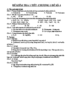 Đề kiểm tra 1 tiết môn Hóa học Lớp 8 - Chương 1 - Đề số 4